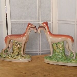 Stunning Antique English Straffordshire Game Fox Hunt Rabbit Ceramic Sculptures